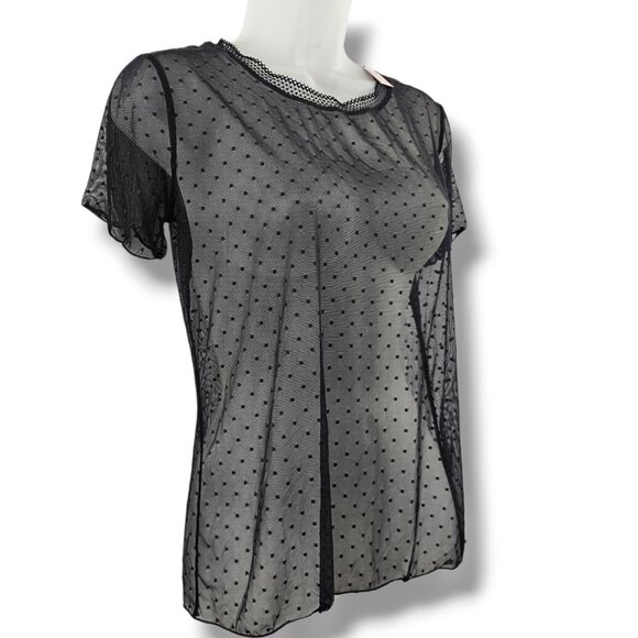 Victorias Secret Sheer Top Black Polka Dot Mesh XS Sexy Whimsigoth Vampy NEW - Picture 2 of 11